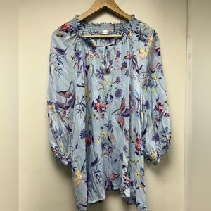 Retrology Floral Print Light Blue Blouse